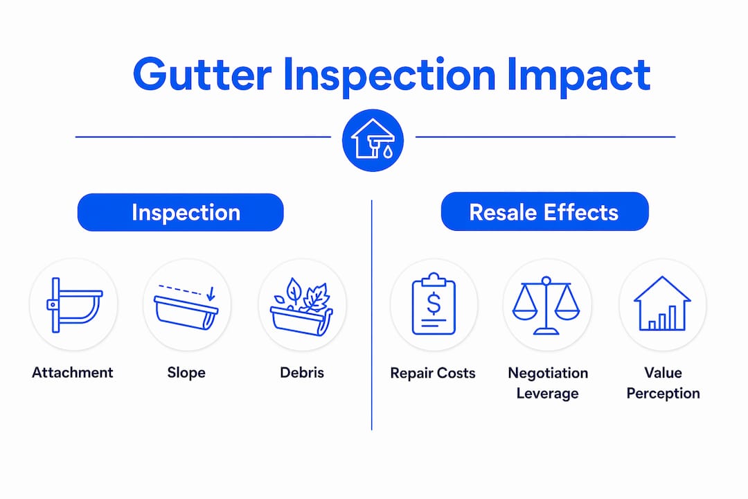 Infographic comparing gutter inspection criteria and resale effects