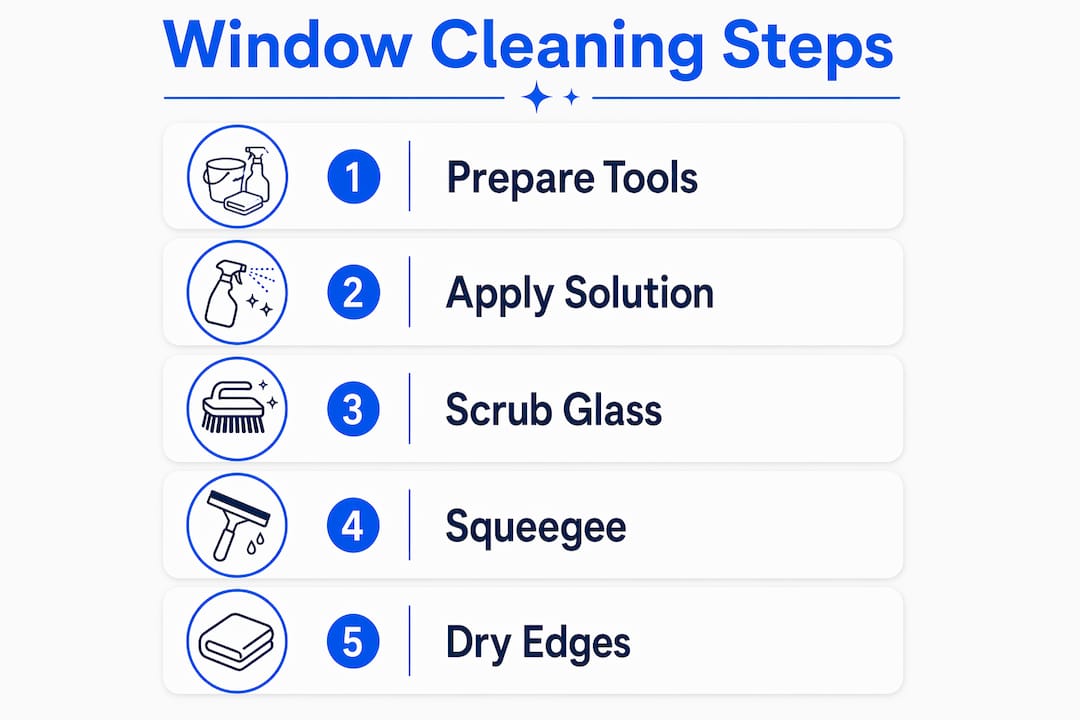 Infographic showing five window cleaning steps