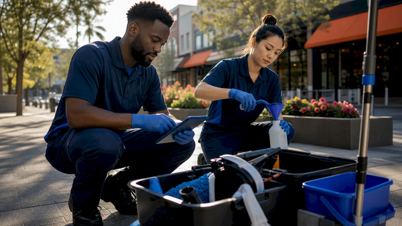 Cleaning crew preparing add-on service supplies