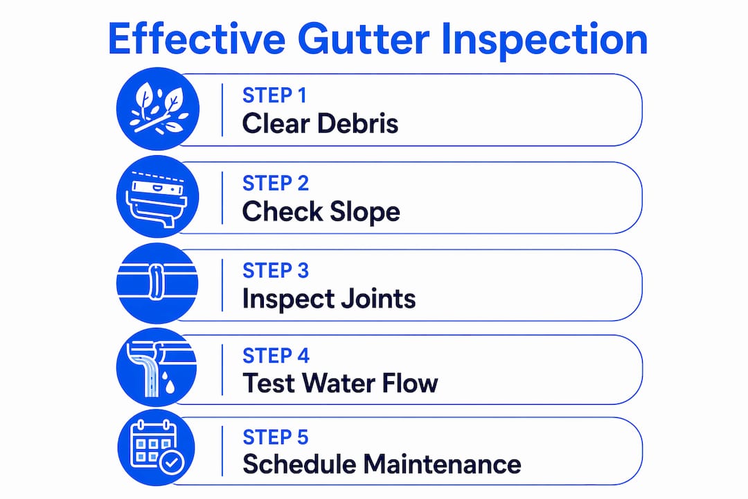 Infographic illustrating step-by-step gutter inspection process