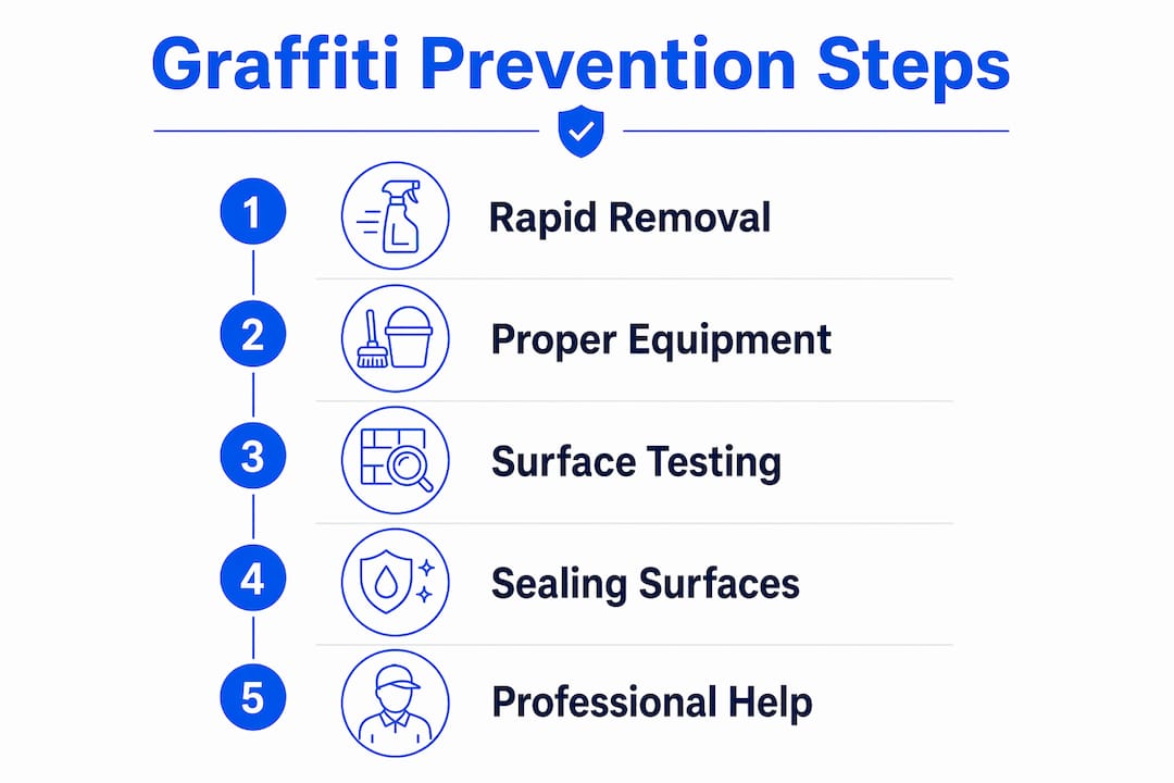 Infographic showing graffiti prevention steps with key points