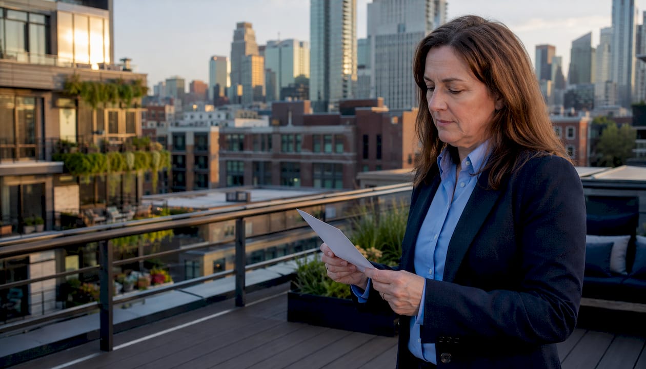 Property manager reviewing condo balcony compliance notice