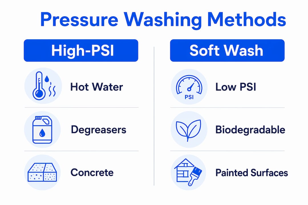 Infographic comparing industrial pressure washing methods