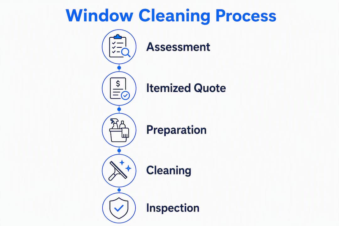 Infographic illustrating five window cleaning process steps
