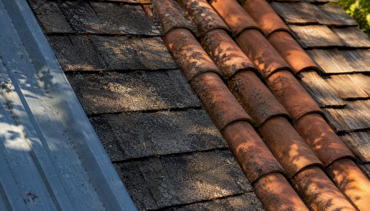 Close-up of various residential roof materials
