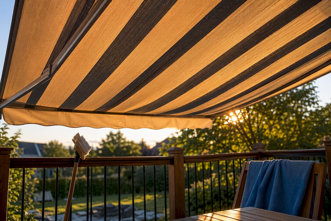 Drying awning after mildew cleaning