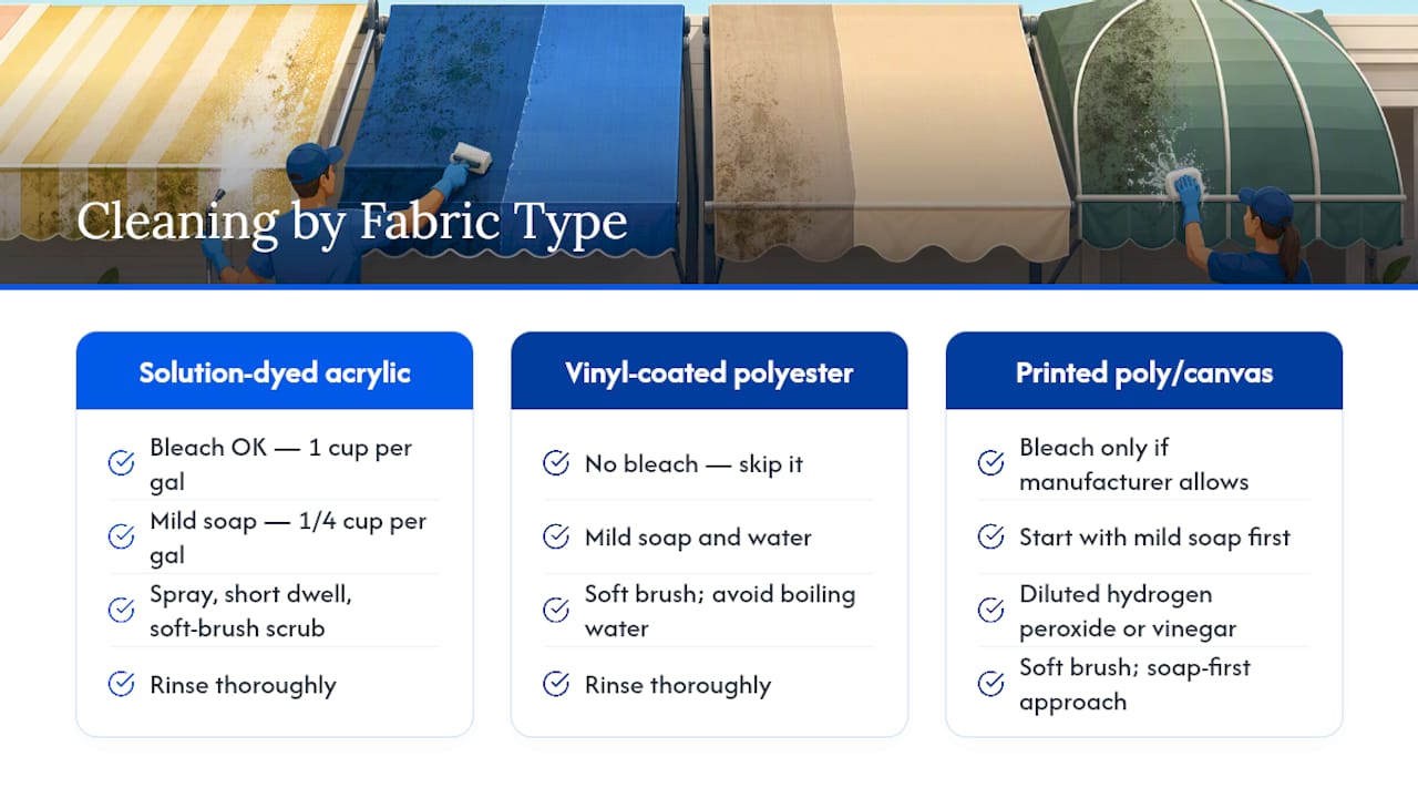 Comparison of mildew cleaning methods by fabric type