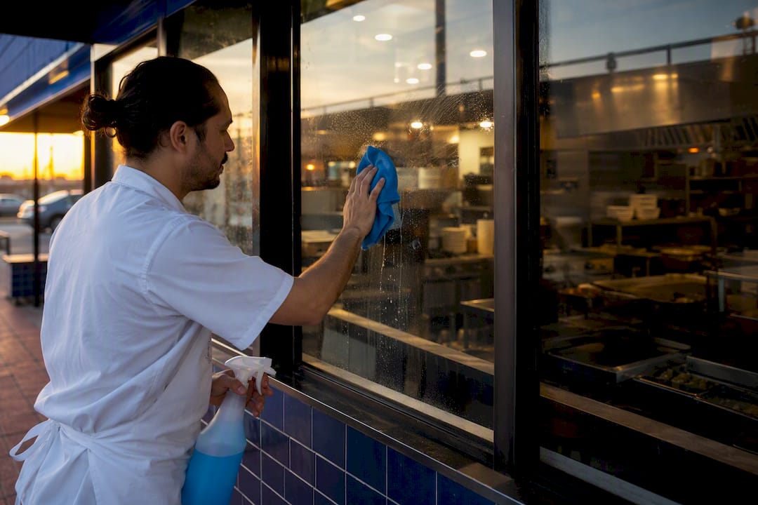Cleaning grease from restaurant window