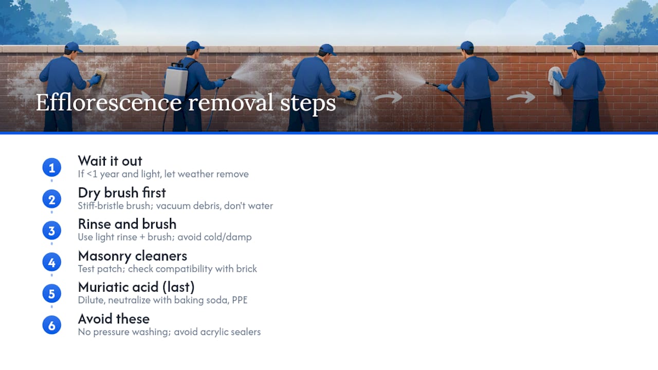 Diagram of brick efflorescence removal steps