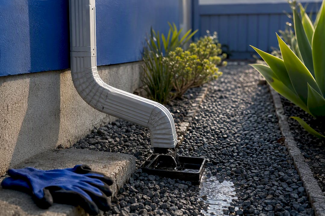 Slow water flow from a bent downspout