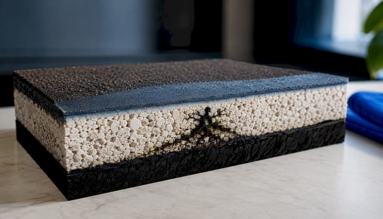Illustration of algae feeding on roof shingle filler