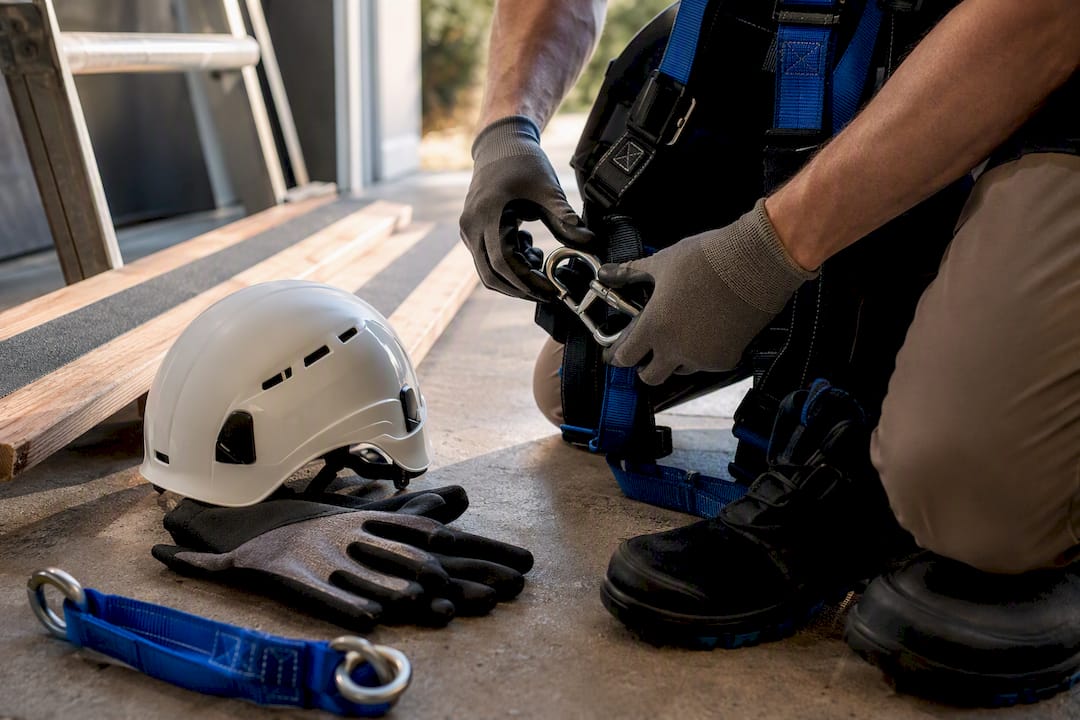Fall protection gear prepared for roof cleaning