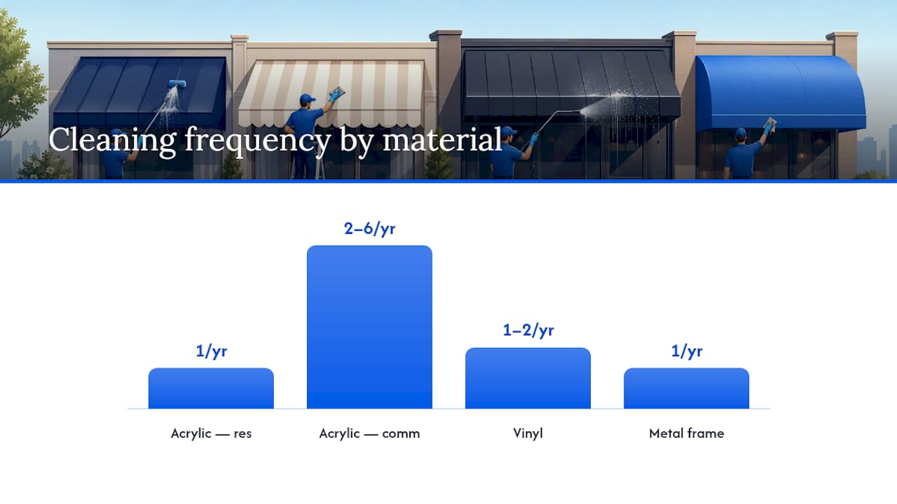How Often to Clean Awnings by Material and Exposure — overview diagram