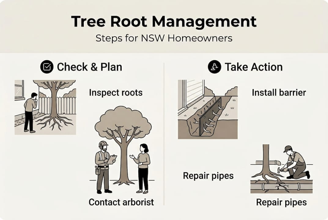 Infographic showing steps for NSW tree root management