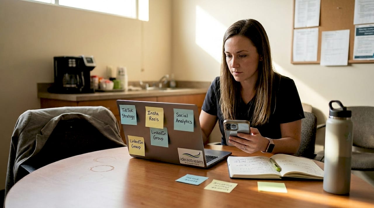 Clinic staff planning online marketing strategy