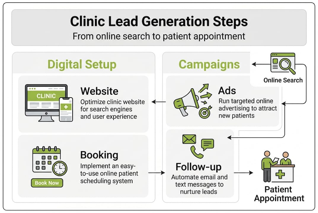 Infographic of clinic lead generation steps