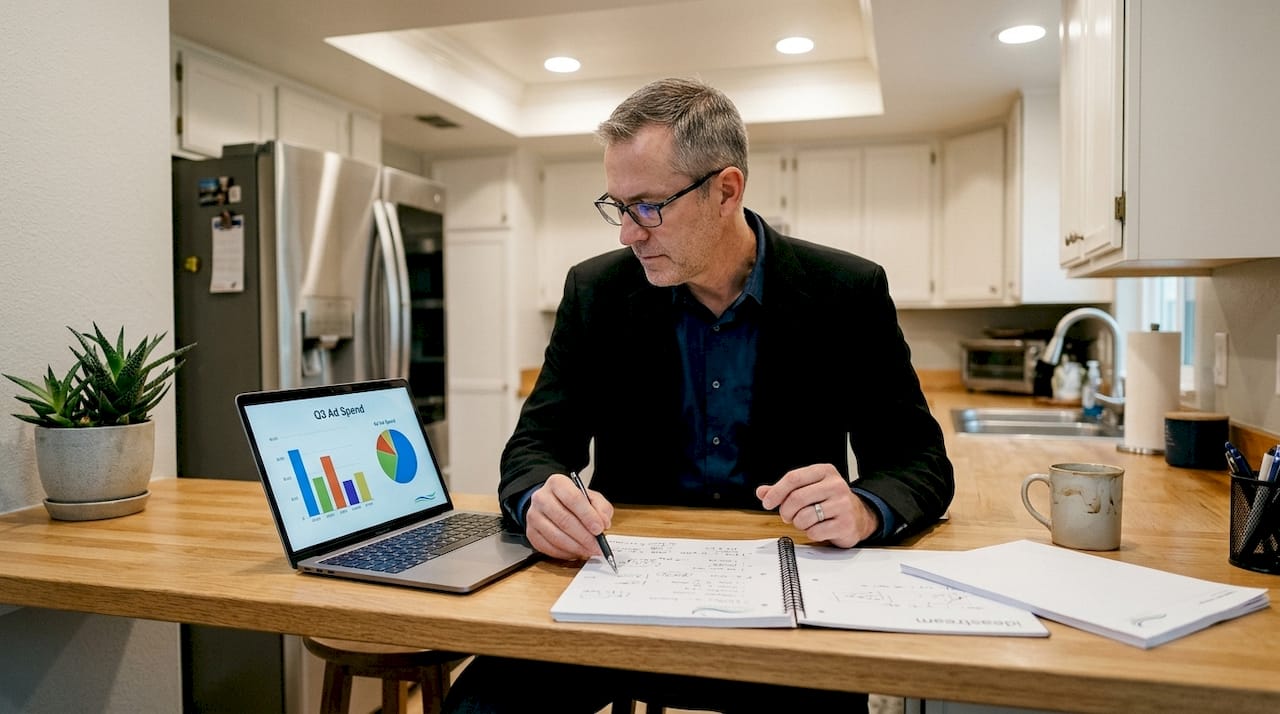 Manager reviewing cost breakdown for marketing campaign