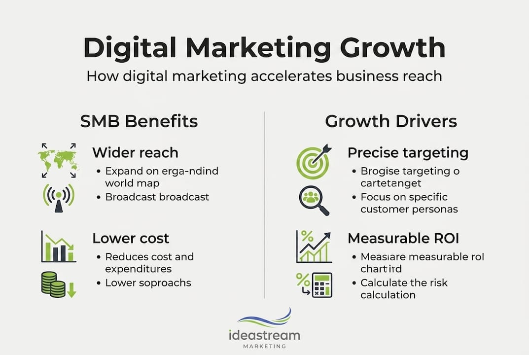 Infographic showing digital marketing benefits and growth drivers