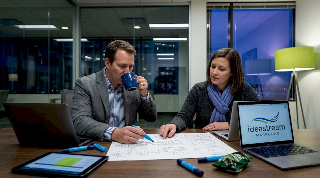 Team reviewing marketing video storyboard