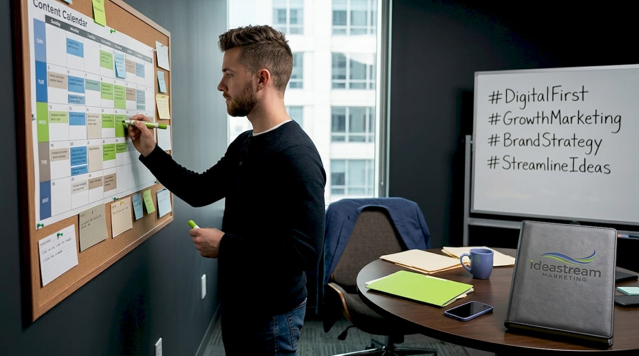 Marketer planning Instagram content calendar
