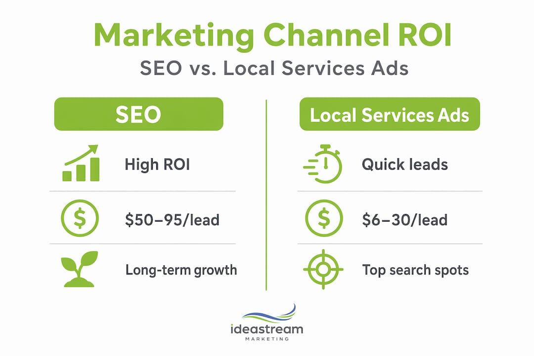Infographic comparing SEO and Local Services Ads ROI