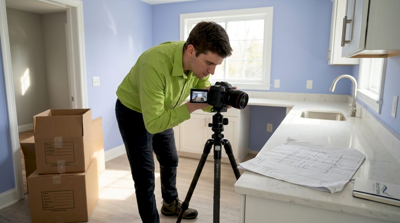 Photographer preparing virtual staging scene