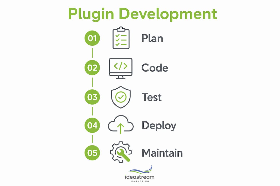 Infographic illustrating WordPress plugin development stages