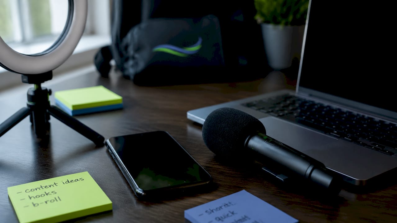 Overhead view of reels production tools on desk