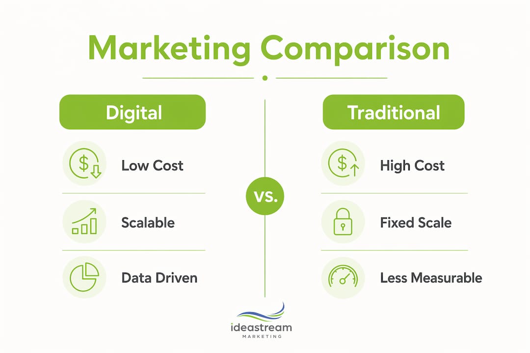 Infographic comparing digital and traditional marketing