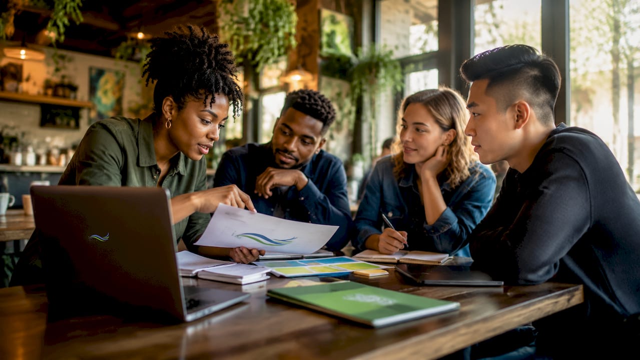 Marketing team collaborating on workflow