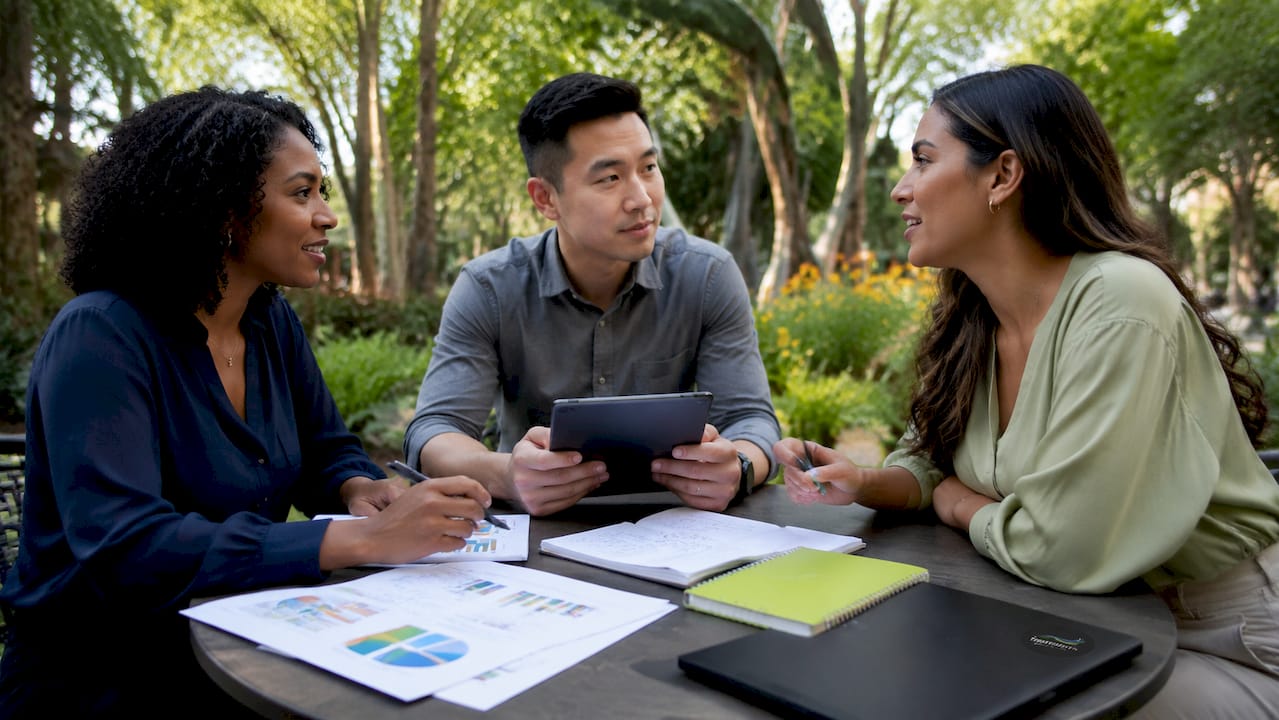 Diverse healthcare marketing team collaborating in office