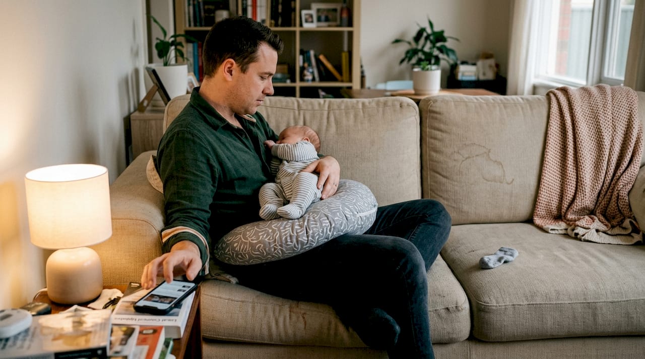 Parent positioning baby on nursing pillow