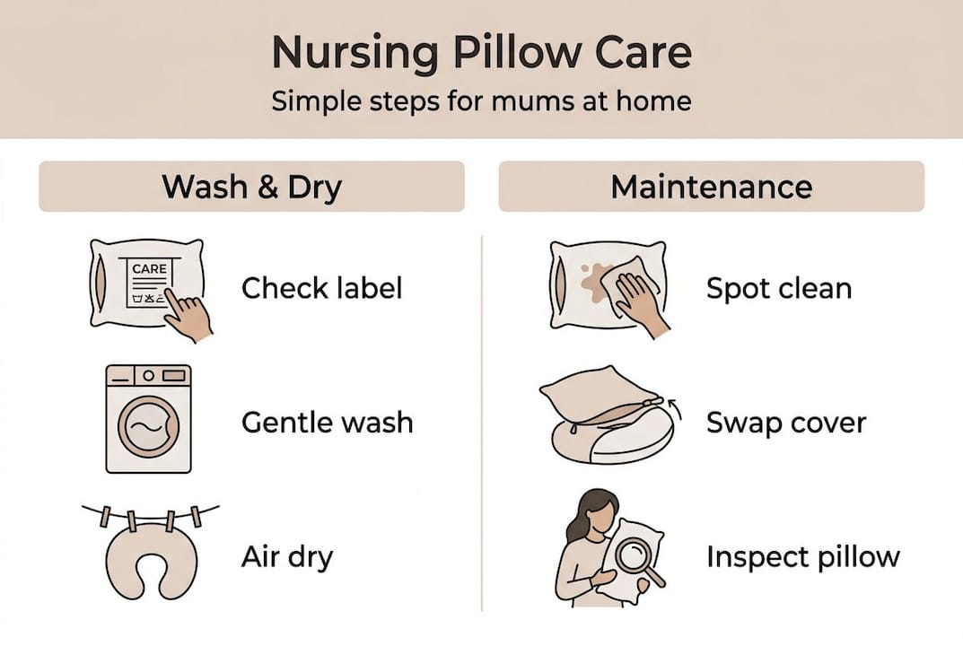 Infographic with nursing pillow care steps