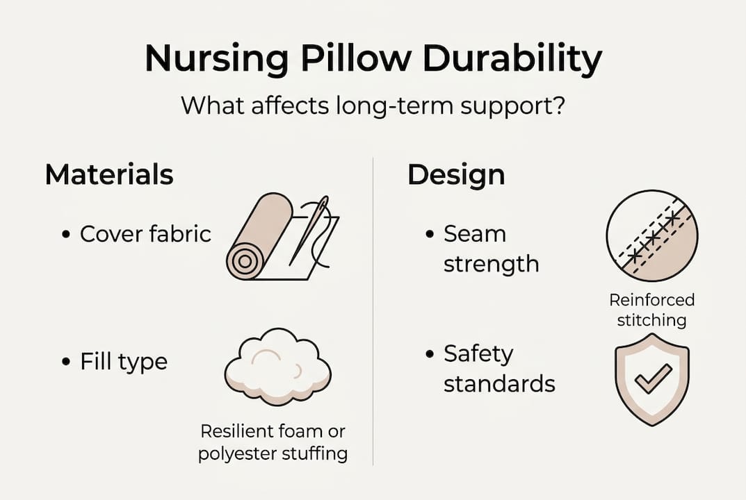 Infographic on nursing pillow durability with materials and design factors