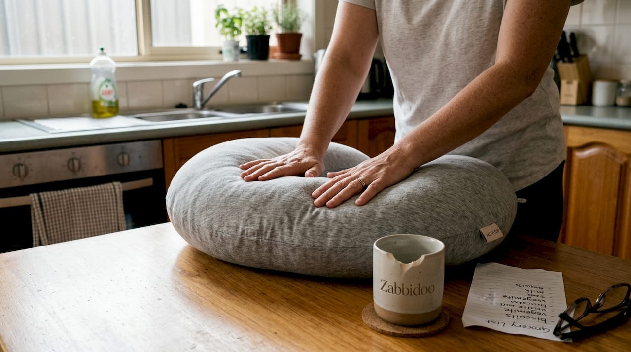 Hands checking firmness of nursing pillow