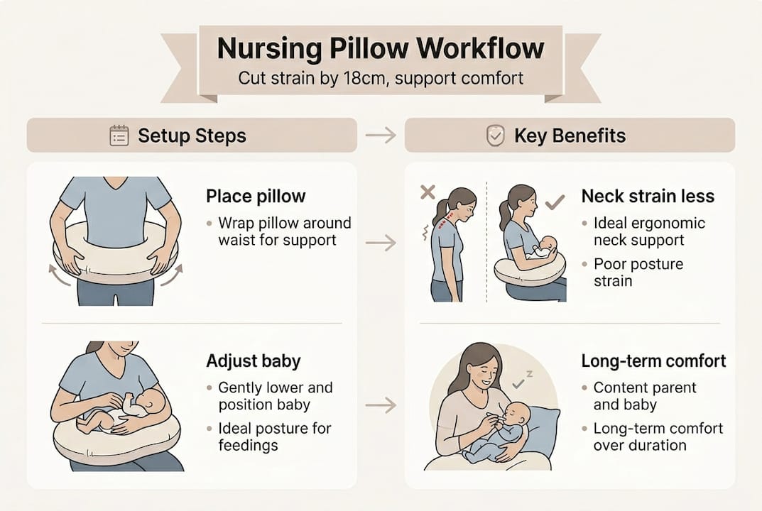 Infographic on nursing pillow workflow and benefits