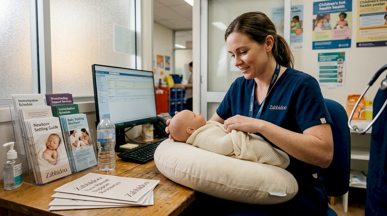 Nurse demonstrating safe nursing pillow use