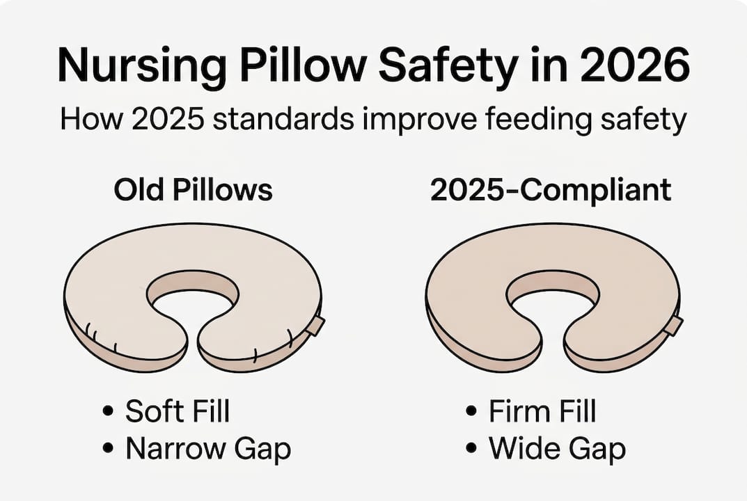 Infographic comparing old versus 2025 nursing pillow safety