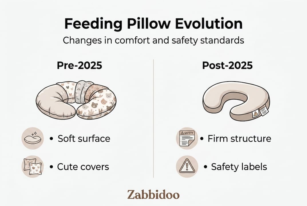 Infographic compares feeding pillow features pre and post 2025