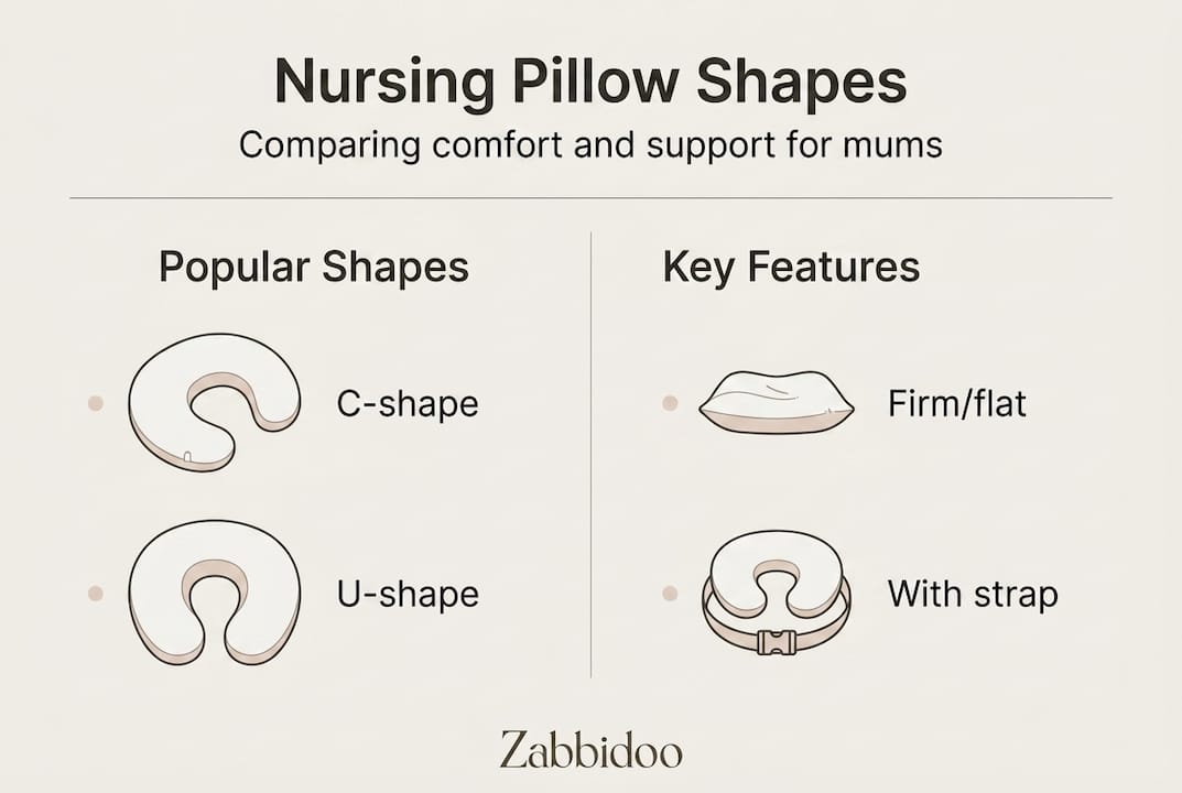 Infographic comparing nursing pillow shapes and features