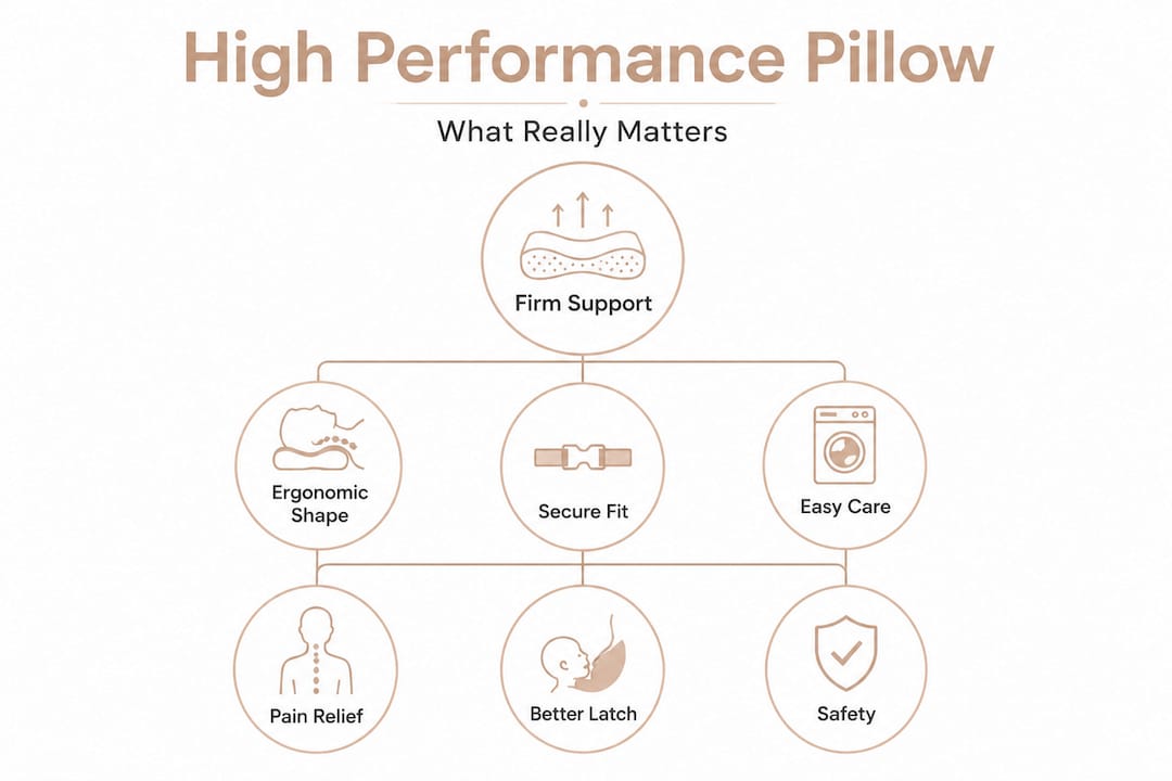Infographic high-performance nursing pillow factors pyramid