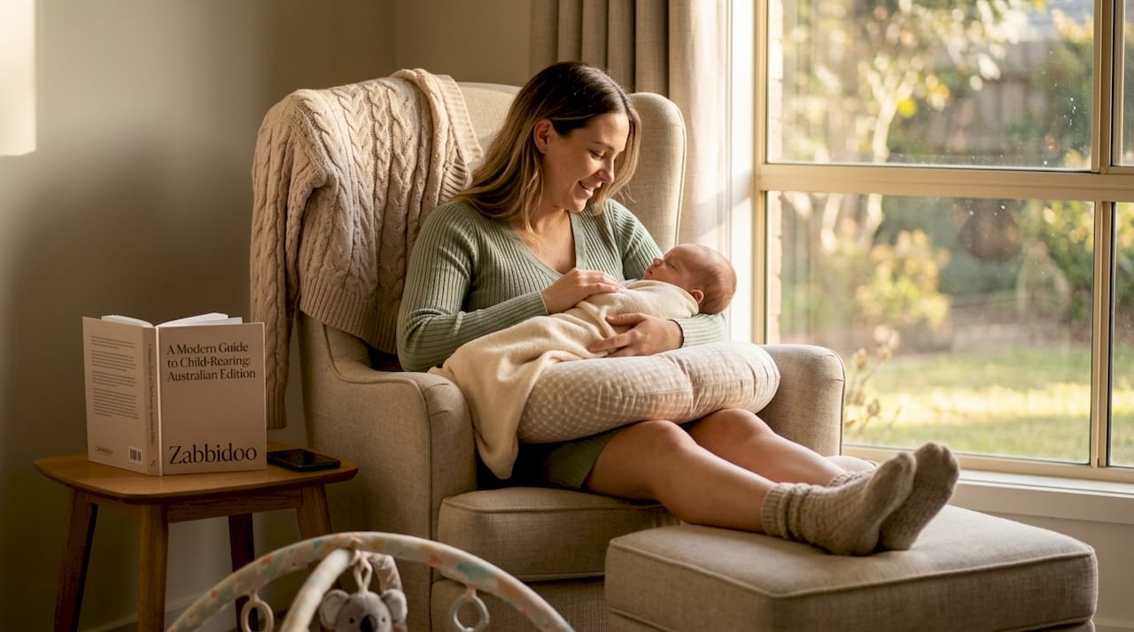 Mother breastfeeding with proper ergonomic posture