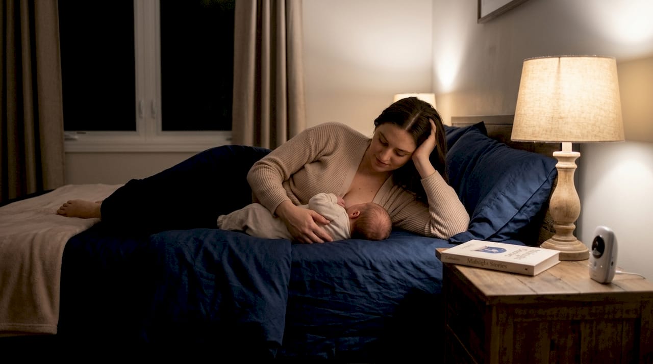 Mother using side-lying breastfeeding at night