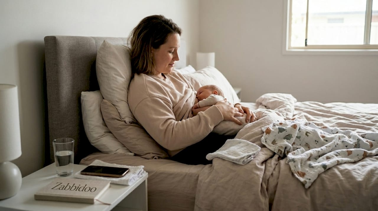 Mother using football hold breastfeeding position