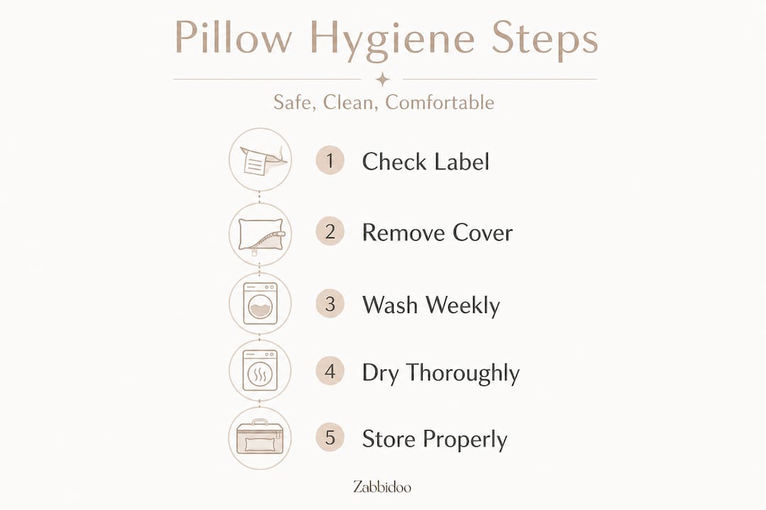Infographic showing step-by-step pillow cleaning process