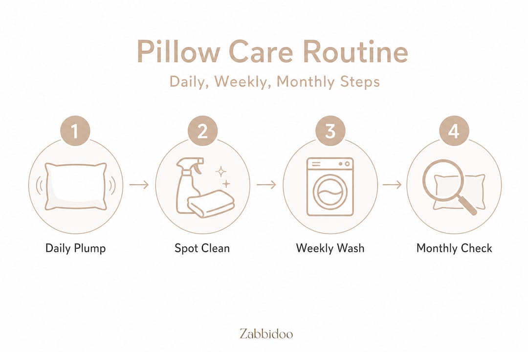 Infographic showing feeding pillow care routine steps