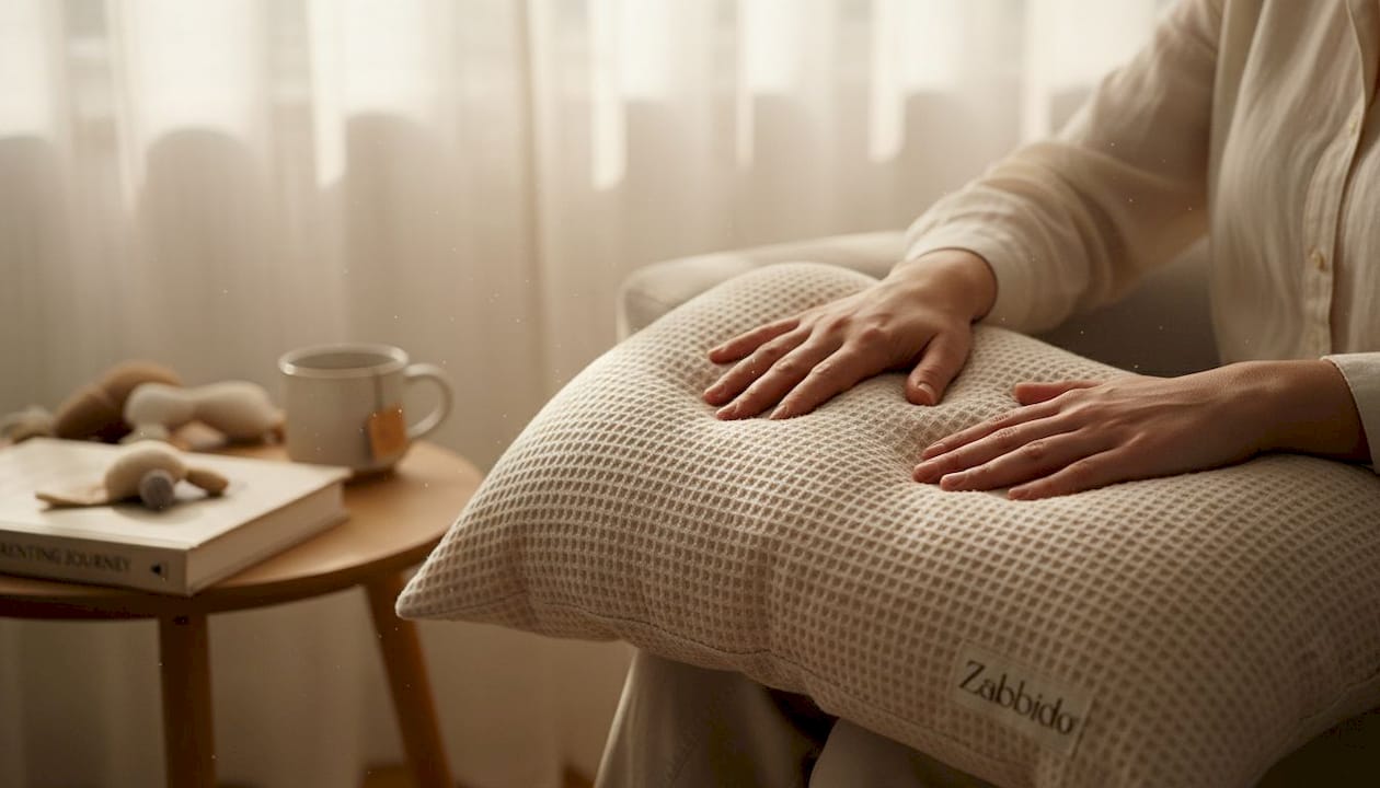 Hands feeling organic cotton nursing pillow cover