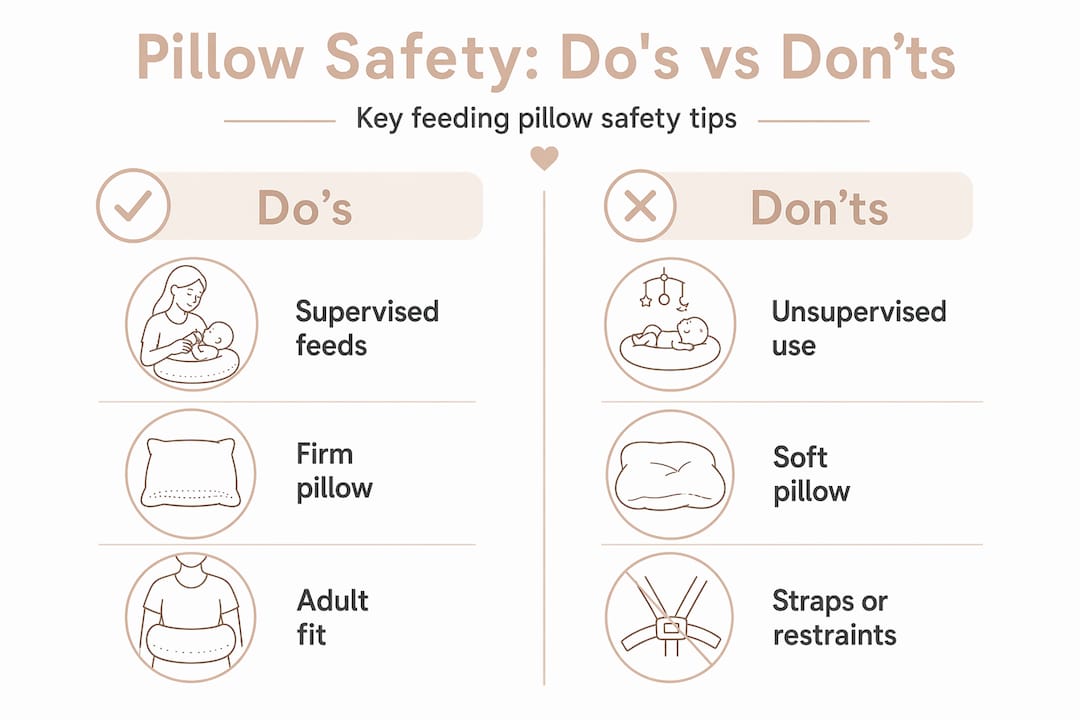 Infographic comparing safe and unsafe pillow use