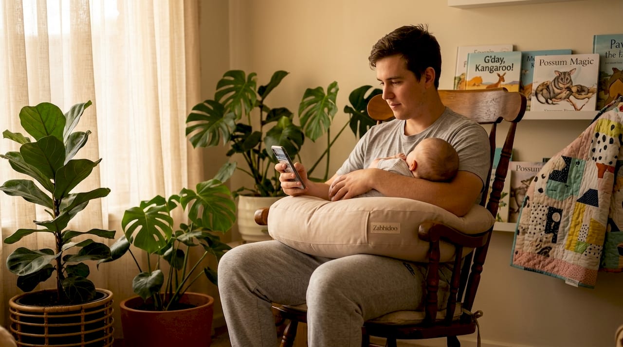 Parent supporting baby with structured nursing pillow