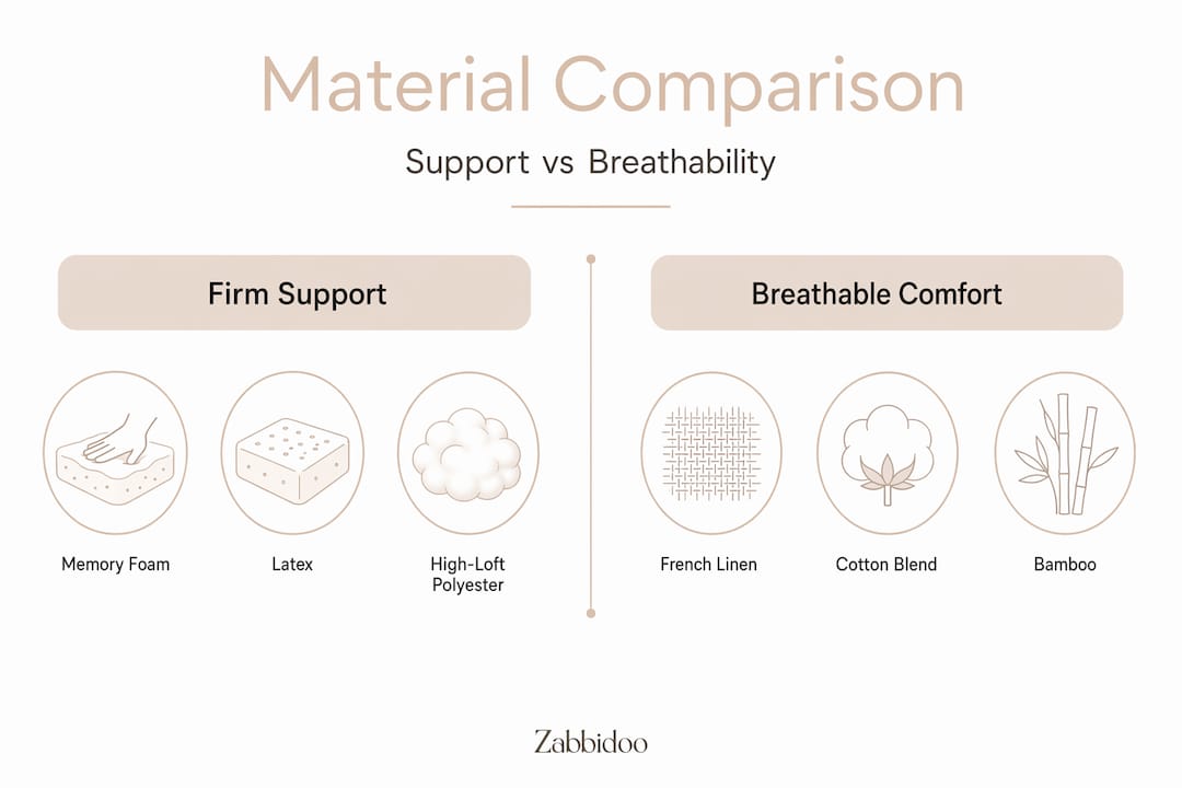 Infographic comparing pillow materials for nursing